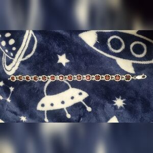 Elegant 925 Silver and Red Gemstone Bracelet